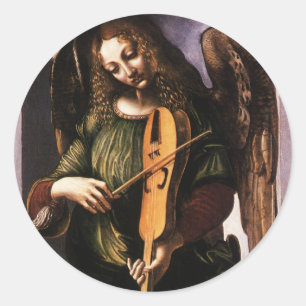 Sticker Rond L'ange en vert avec une vielle de Léonard de Vinci