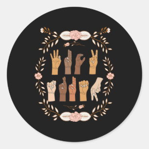 Sticker Rond Langue des signes Asl Anti Trump Floral Funny