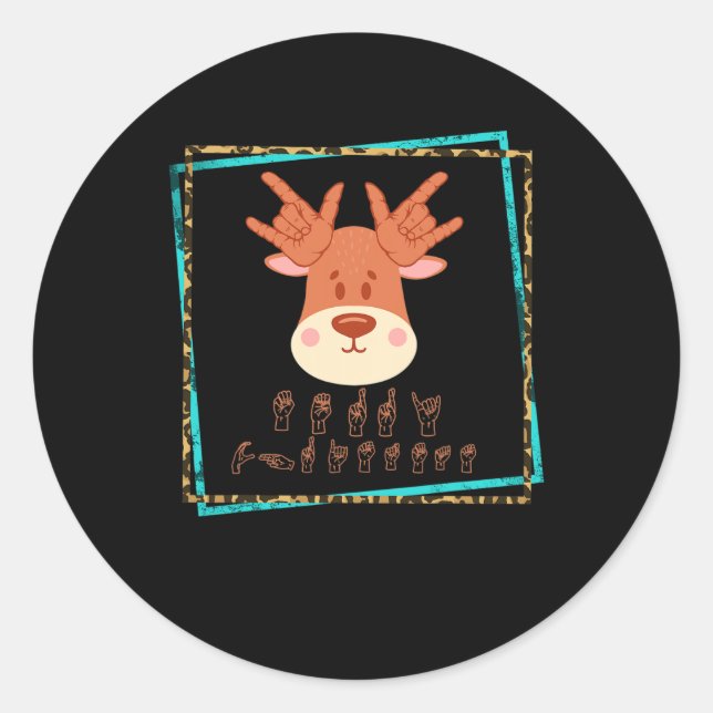 Sticker Rond Langue Sourds Reindeer de Noël Sourds Asl Lauréats (Devant)