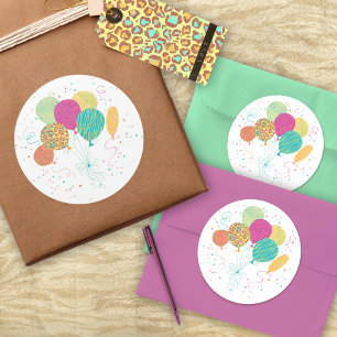Sticker Rond L'anniversaire animal de motif monte en ballon des