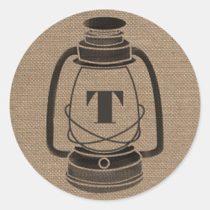 Sticker Rond Lanterne à huile de monogramme inspirée par Burlap