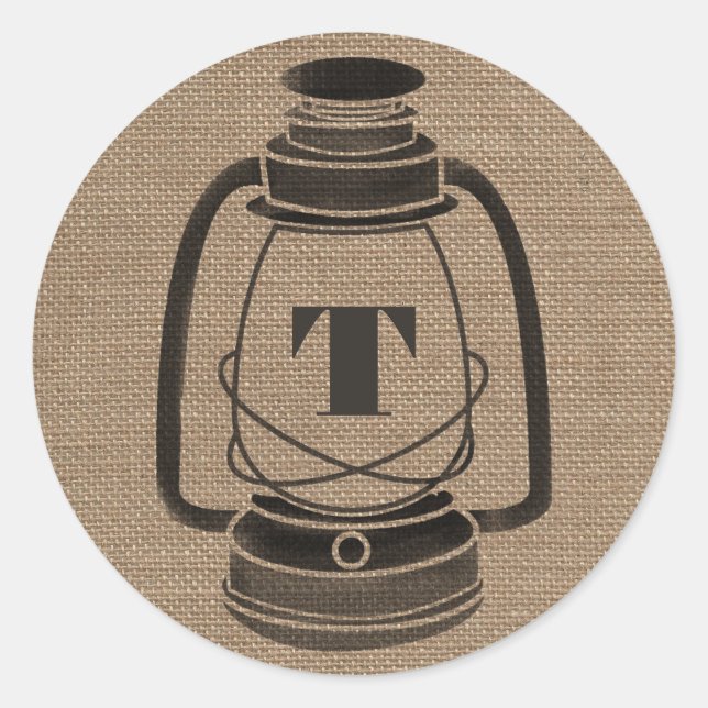 Sticker Rond Lanterne à huile de monogramme inspirée par Burlap (Devant)
