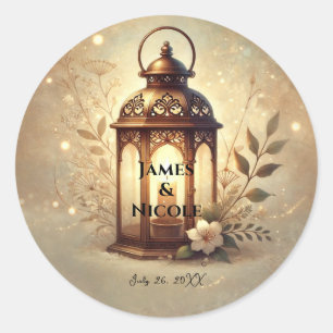 Sticker Rond Lanterne Bronze Clair Mariage Romantique Rustique 