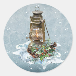 Sticker Rond Lanterne de Noël dans la neige