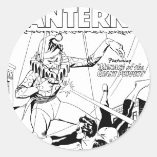 Sticker Rond Lanterne verte contre clown, noir et blanc