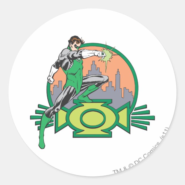 Sticker Rond Lanterne verte et paysage urbain (Devant)