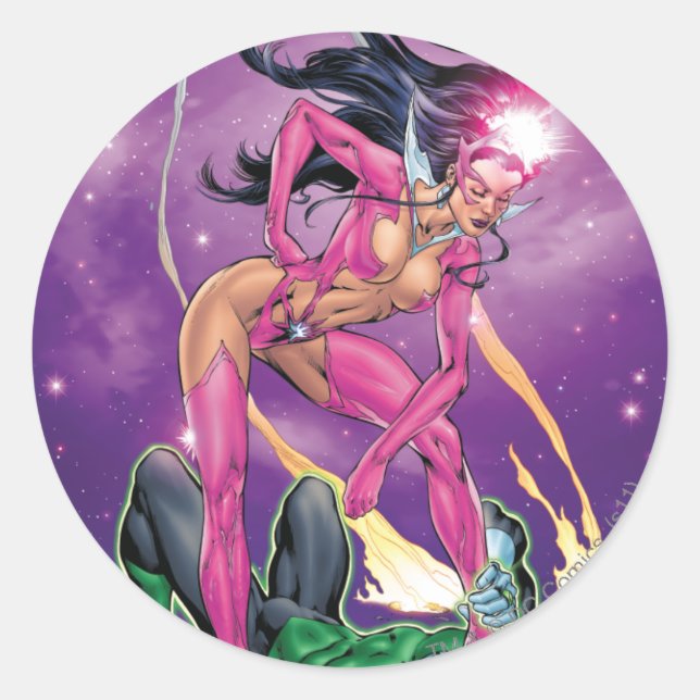 Sticker Rond Lanterne verte et saphir étoile - Couleur (Devant)