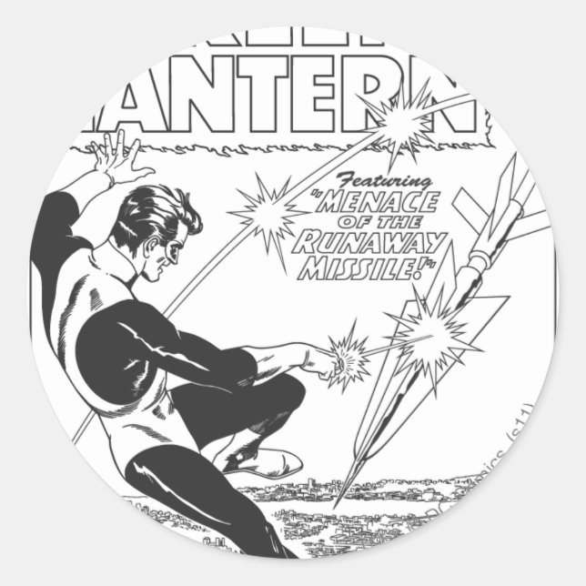 Sticker Rond Lanterne Verte - missile Runaway, noir et blanc (Devant)