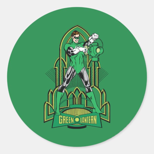 Sticker Rond Lanterne verte sur arrière - plan décoratif (Devant)