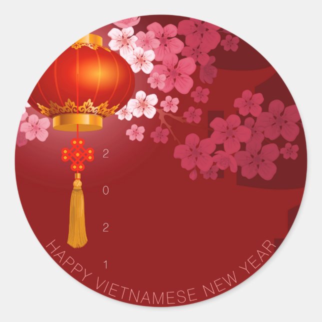 Sticker Rond Lanternes Hao Dao Joyeux Nouvel An vietnamien RS (Devant)