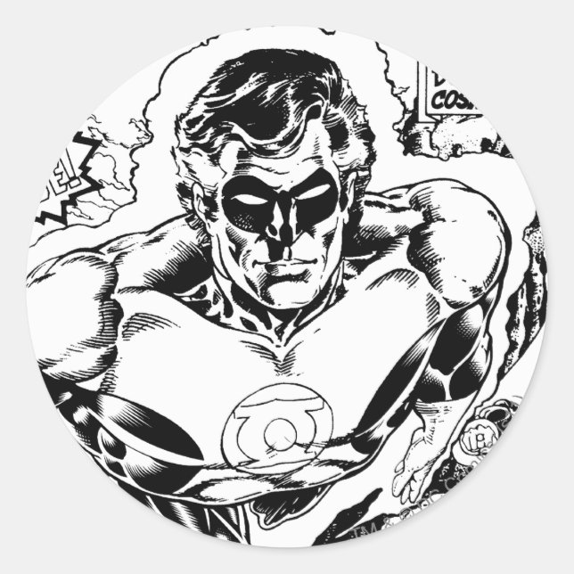 Sticker Rond Lanternes vertes volantes, noir et blanc (Devant)