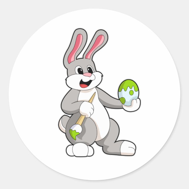 Sticker Rond Lapin à la peinture avec l'oeuf (Devant)