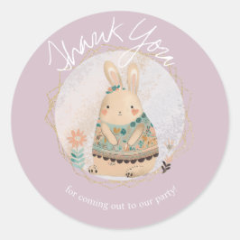 Sticker Rond Lapin à l'aquarelle Fleur Easter Anniversaire Merc