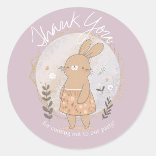 Sticker Rond Lapin à l'aquarelle Pâques Anniversaire Merci Past