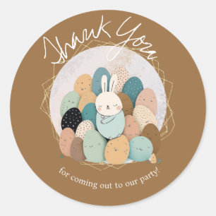 Sticker Rond Lapin à l'aquarelle remerciement Baby Shower Bohèm