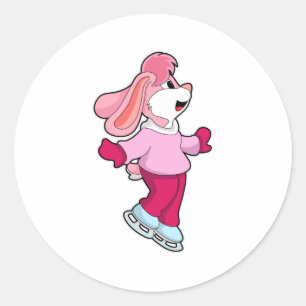 Sticker Rond Lapin à Patinage sur glace avec patins sur glace