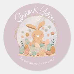 Sticker Rond Lapin aquarelle Bon Anniversaire Pâques Bohème Mer