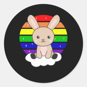 Sticker Rond Lapin Arc-En-Ciel Lapins Doux Pour Enfants