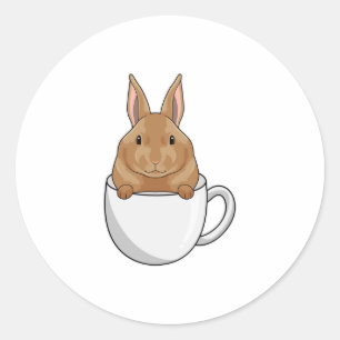 Sticker Rond Lapin avec la coupe de café