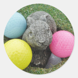 Sticker Rond Lapin avec oeuf jaune rose