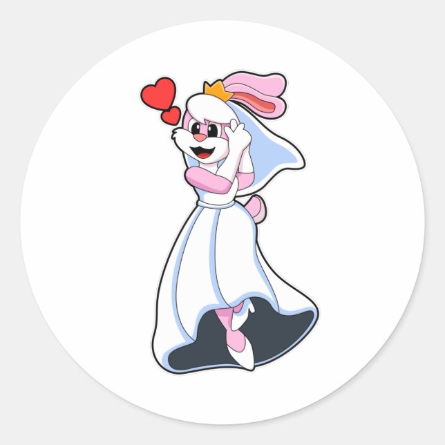 Sticker Rond Lapin avec robe Mariage & Couronne (Devant)