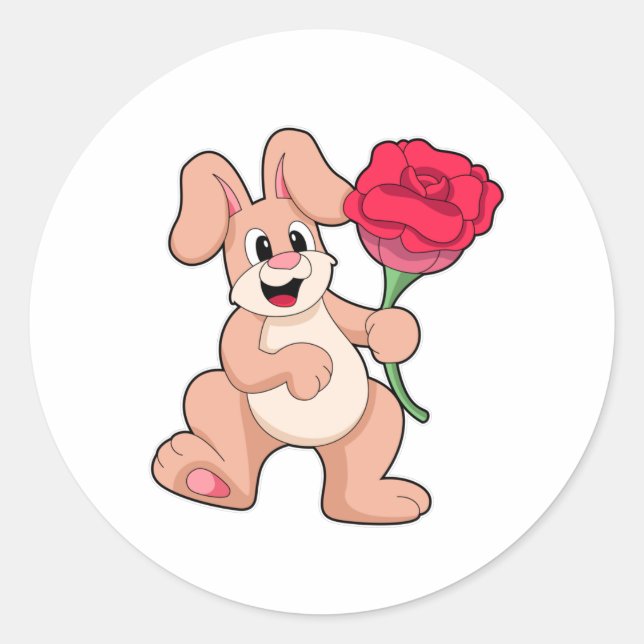 Sticker Rond Lapin avec Rose rouge (Devant)
