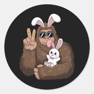 Sticker Rond Lapin Bigfoot Drôle de Jour de Pâques Sasquatch