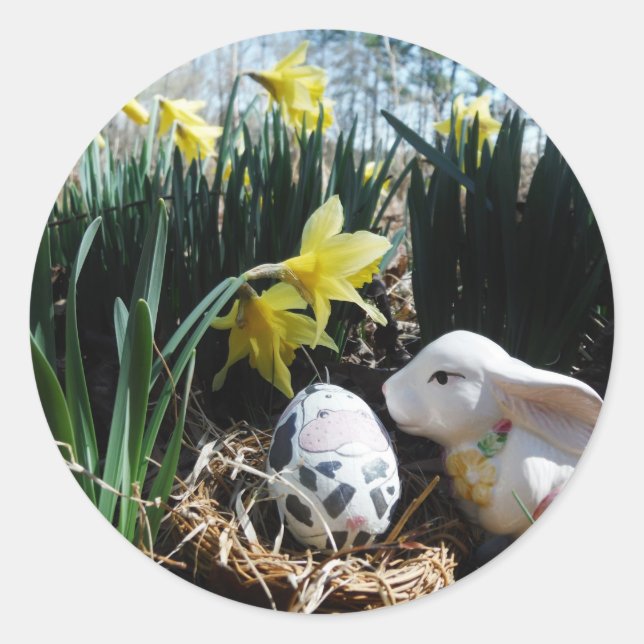 Sticker Rond Lapin blanc et oeuf de vache (Devant)