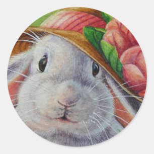 Sticker Rond Lapin blanc lapin dans l'art d'aquarelle Bonnet pr