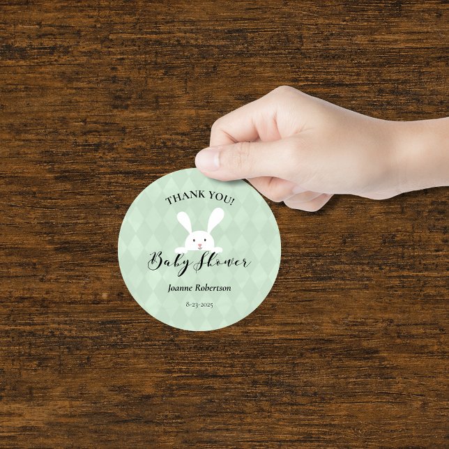 Sticker Rond Lapin Blanc Lapin Vert Diamant Baby shower (Créateur téléchargé)