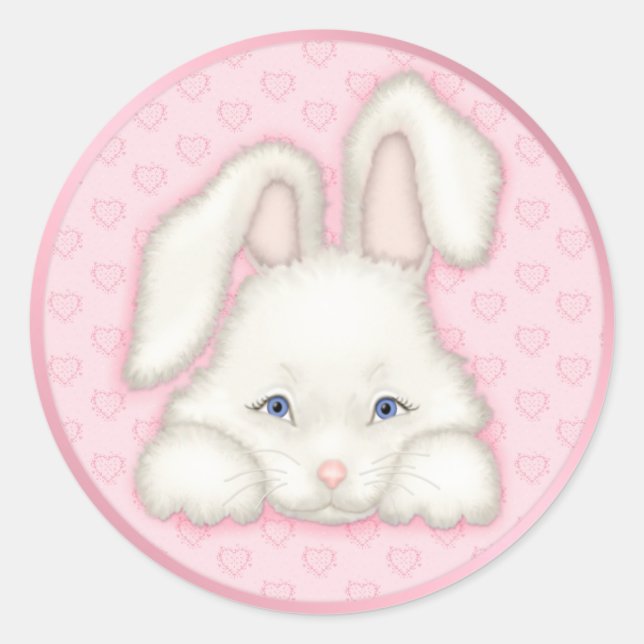 Sticker Rond Lapin Blanc - Rose (Devant)