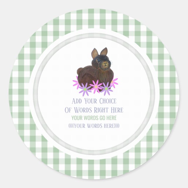 Sticker Rond Lapin Brun Daisy Et Gingham (Devant)