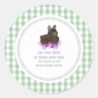 Sticker Rond Lapin Brun Daisy Et Gingham
