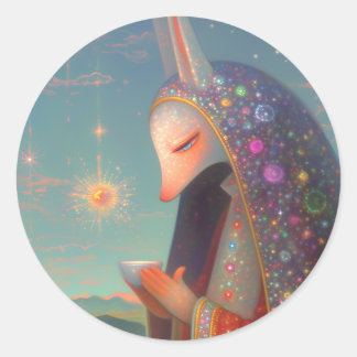 Sticker Rond Lapin céleste