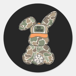 Sticker Rond Lapin Chasseur D'Oeufs Avec Casquette Byckward Cha