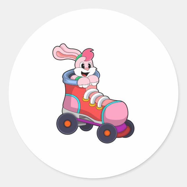 Sticker Rond Lapin comme Patineur Inline avec Patins Inline (Devant)