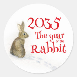 Sticker Rond Lapin dans l'année de neige du lapin