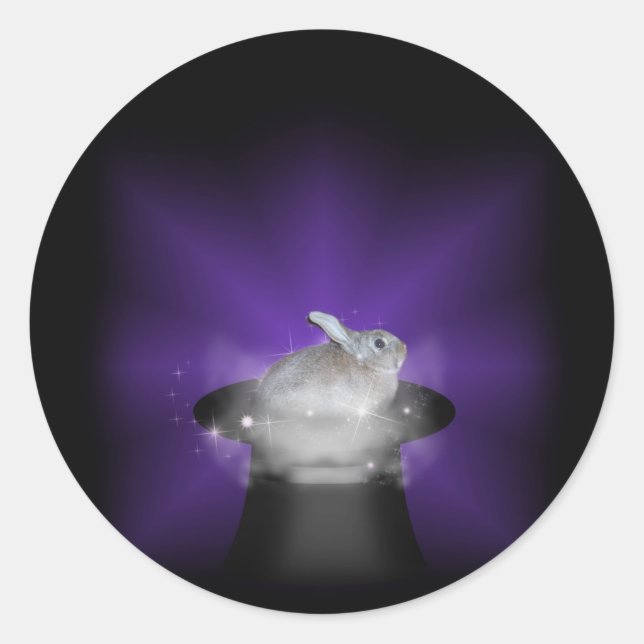 Sticker Rond Lapin dans le Casquette magique (Devant)