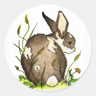 Sticker Rond Lapin dans les pissenlits