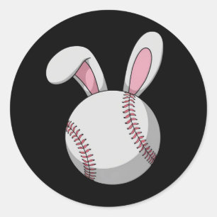 Sticker Rond Lapin de baseball de Pâques aux oreilles de lapin