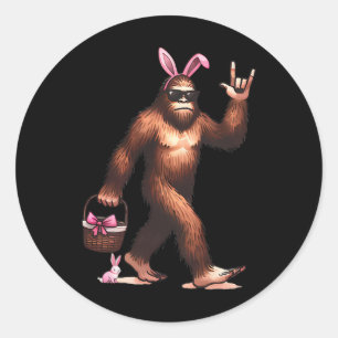 Sticker Rond Lapin de Bigfoot Sasquatch Œufs de Pâques Rétro Ho