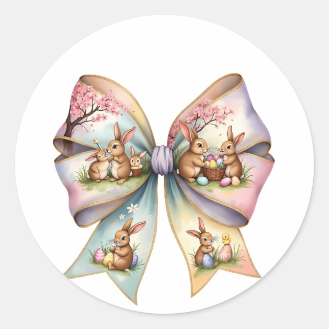 Sticker Rond Lapin de coton floral Coquette Lapin de fond Rabbi (Devant)