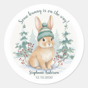 Sticker Rond Lapin de la forêt hivernale Fête prénatale mixte