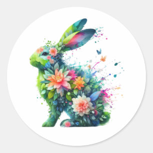 Sticker Rond Lapin de lapin de puissance de fleurs