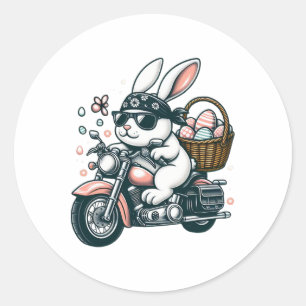 Sticker Rond Lapin de moto Pâques Biker Œufs