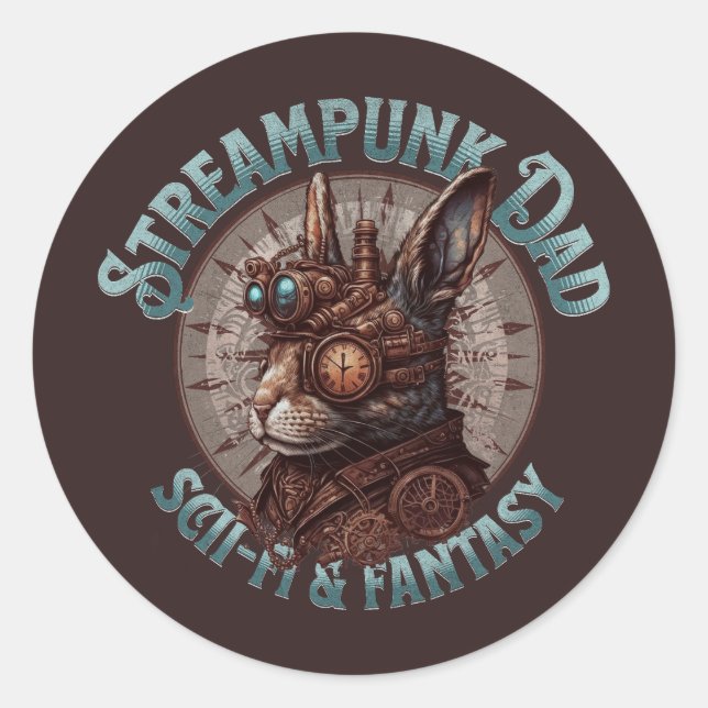Sticker Rond Lapin de papa Steampunk (Devant)