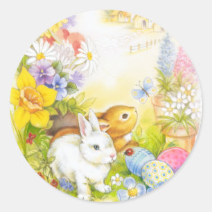 Sticker Rond Lapin de Pâques