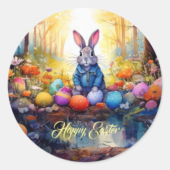 Sticker Rond Lapin de Pâques  (Devant)