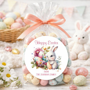 Sticker Rond Lapin de Pâques aquarelle adorable Rond classique
