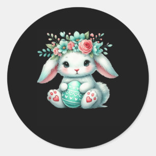Sticker Rond Lapin de Pâques avec couronne de fleurs Filles Fem